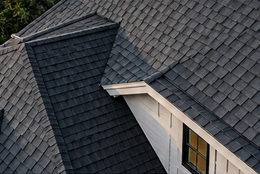 Detail of a charcoal shingle roof, illustrative image